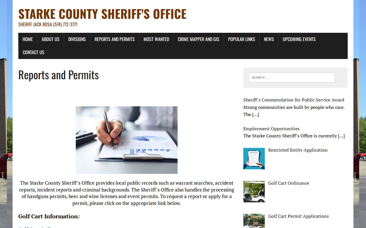 Starke County Sheriff warrant search records service