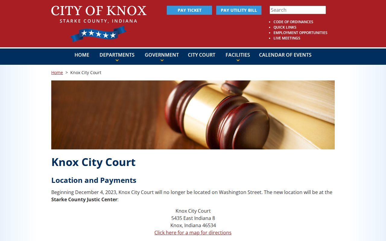 Knox City Court instructions for a Starke County traffic warrant