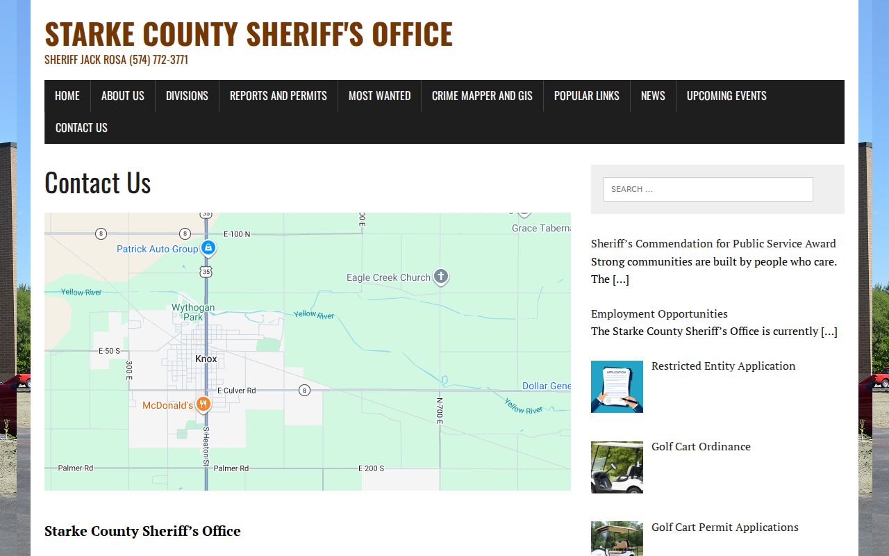 Starke County Sheriff contact for active warrant records