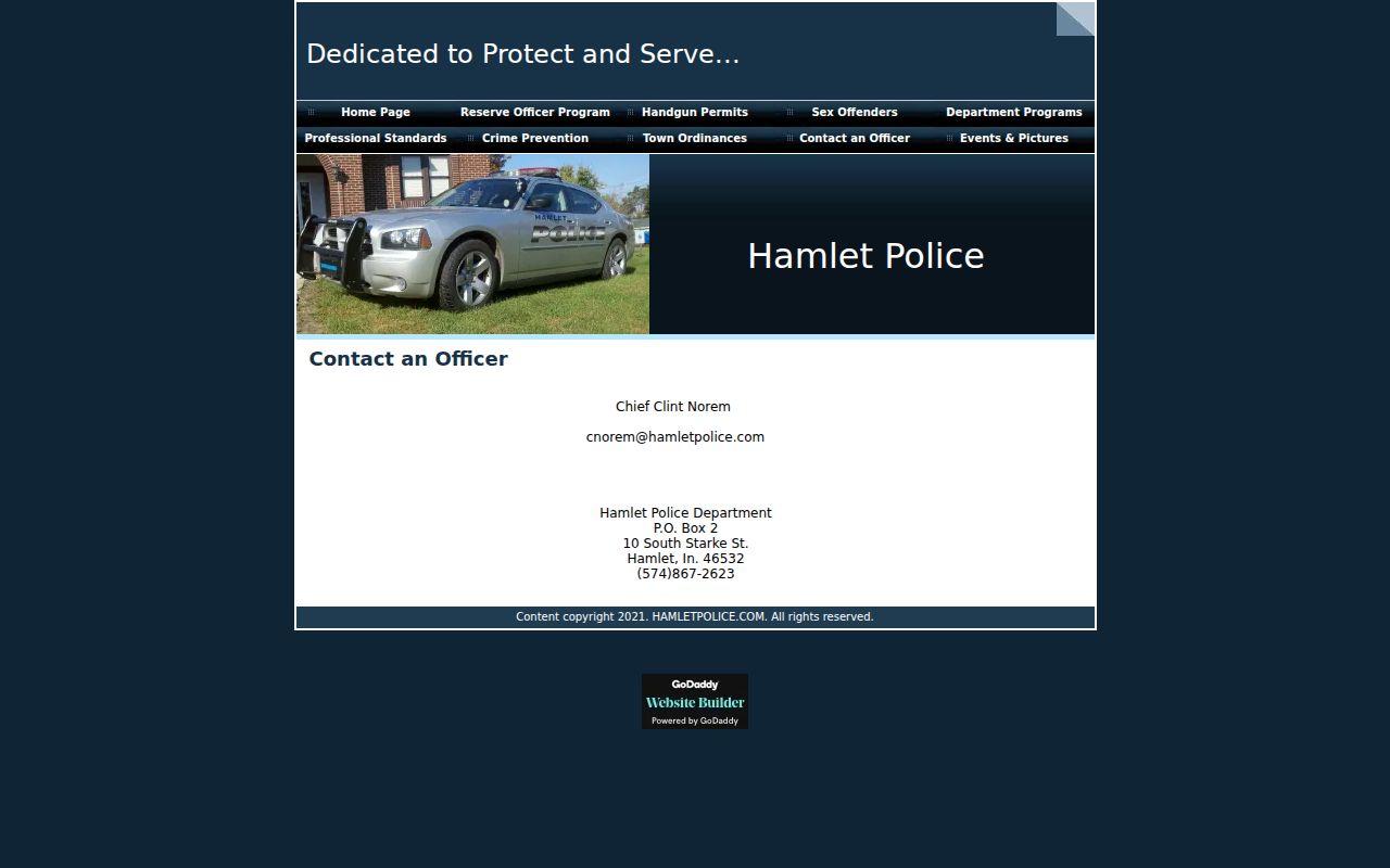 Hamlet Police source for Hamlet warrant records in Starke County