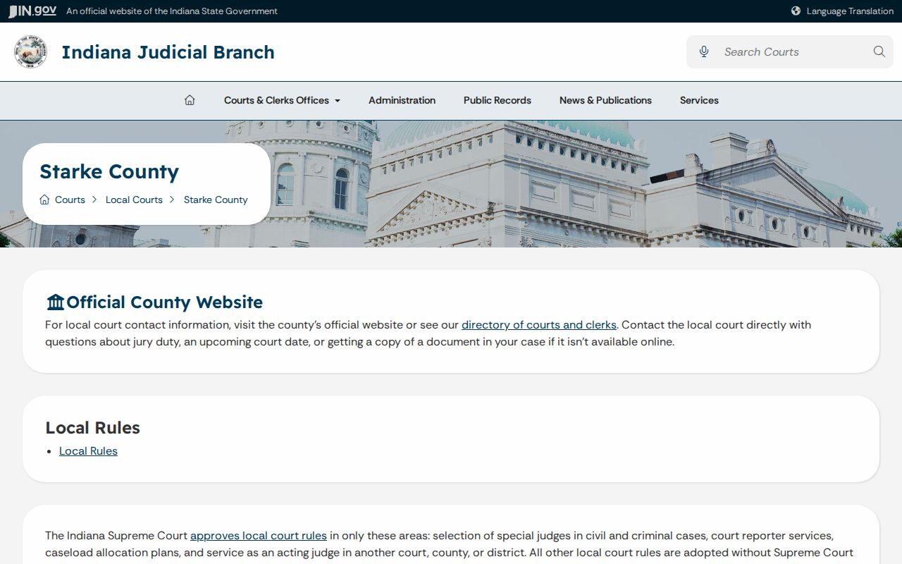 Starke County bench warrant local judiciary resources