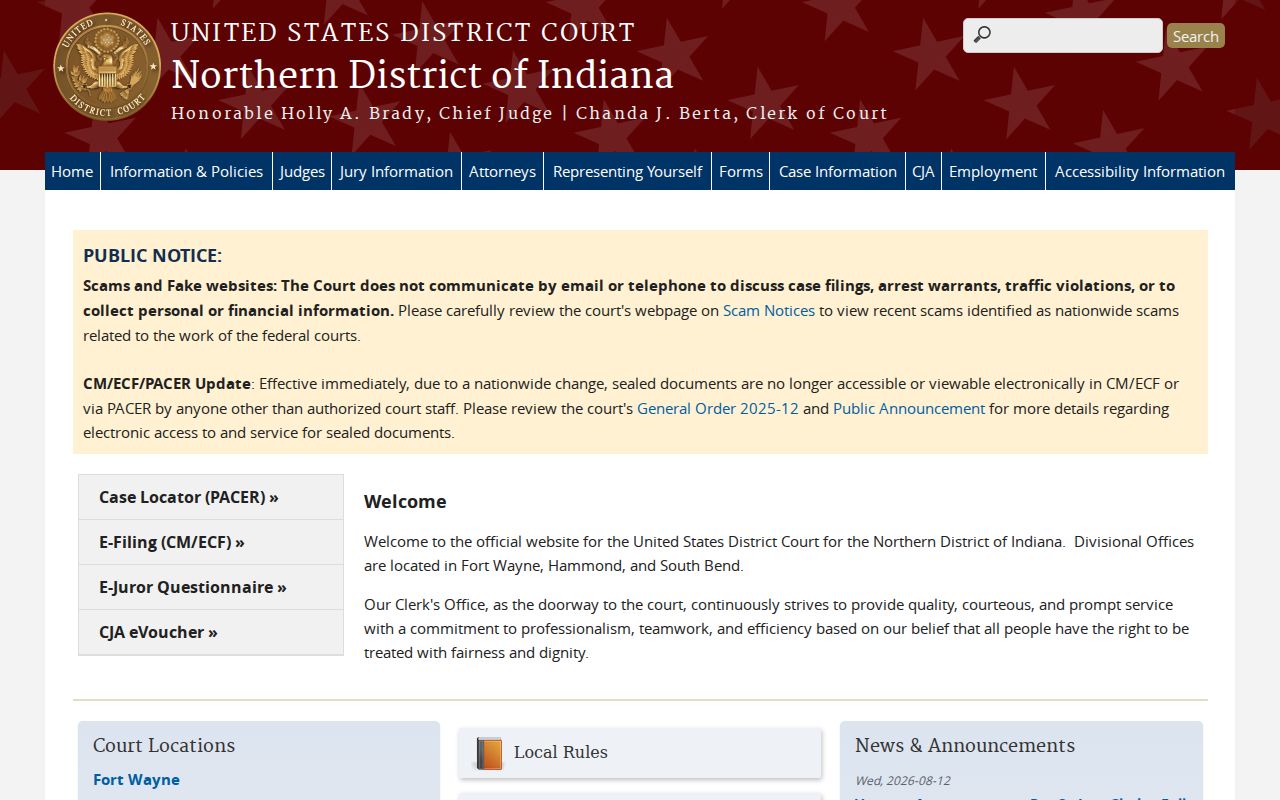 Federal court scam warning for Starke County arrest warrant questions