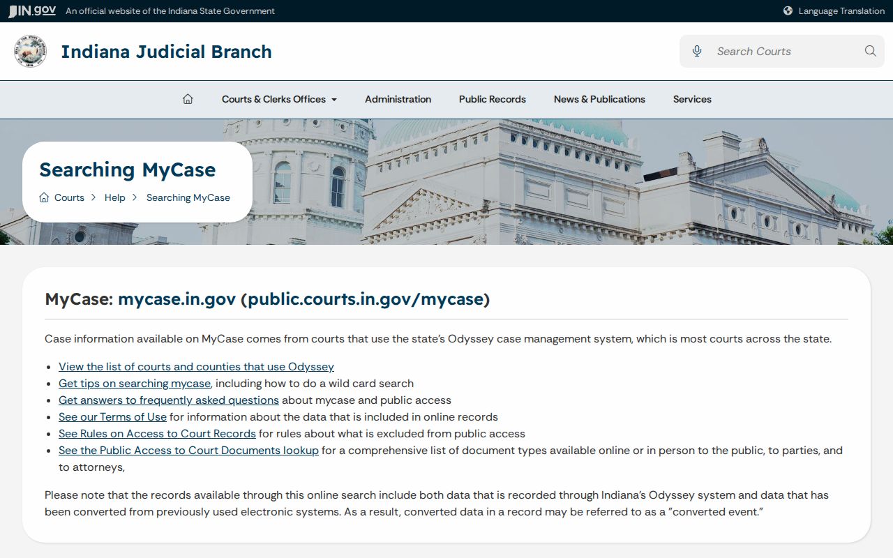 Indiana MyCase entry for Starke County warrant records